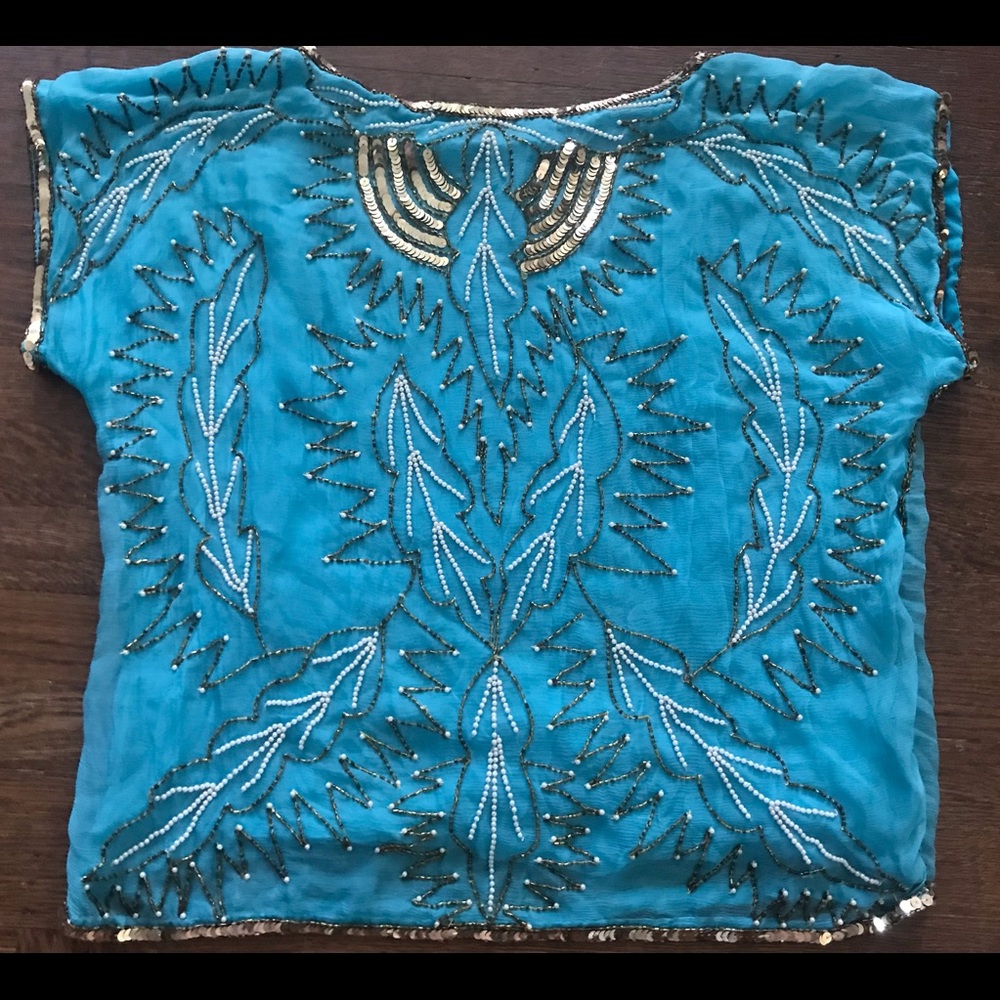 80’s vintage silk chiffon Pearl Beaded Sequin Blouse Top life & style inc - Picture 2 of 13